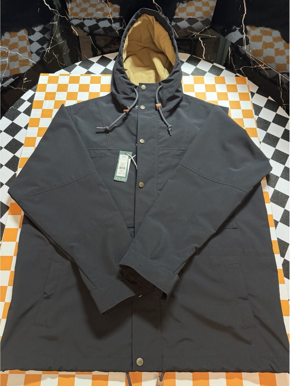 Alpine Design Sport Jacket Mens L Black Hood Rain WInd Water Resistant $128 NWT